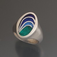 Cast sterling and enamel ring by Krista